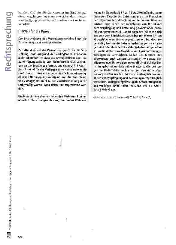 Vorschauseite 4: Zu den Anforderungen an das Vorliegen eines Heims im Sinne des § 1 Abs. 1 Satz 2 HeimG