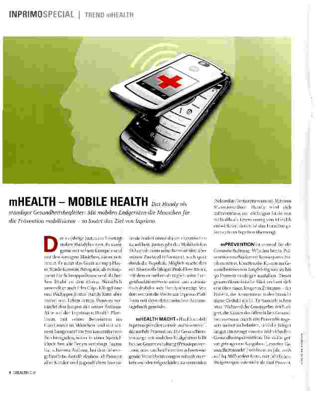 Vorschauseite 1: mHEALTH - MOBILE HEALTHständiger Gesundheitsbegleiter: Mit mobilen Endgeräten die Menschen für die Prävention mobilisieren - so lautet das Ziel von Inprimo.