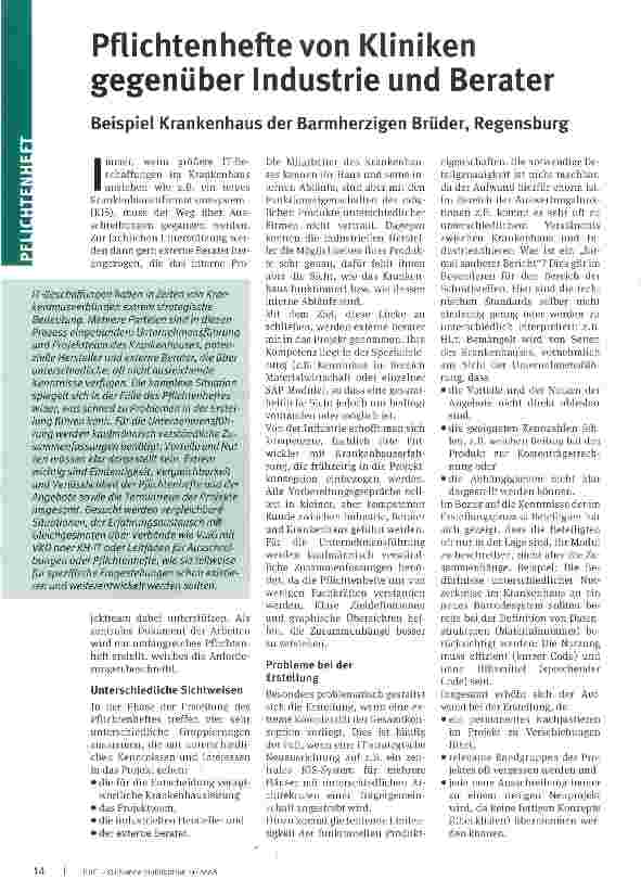 Vorschauseite 1: Pflichten hefte von Kliniken gegenüber Industrie und BeraterBeispiel Krankenhaus der Barmherzigen Brüder, Regensburg