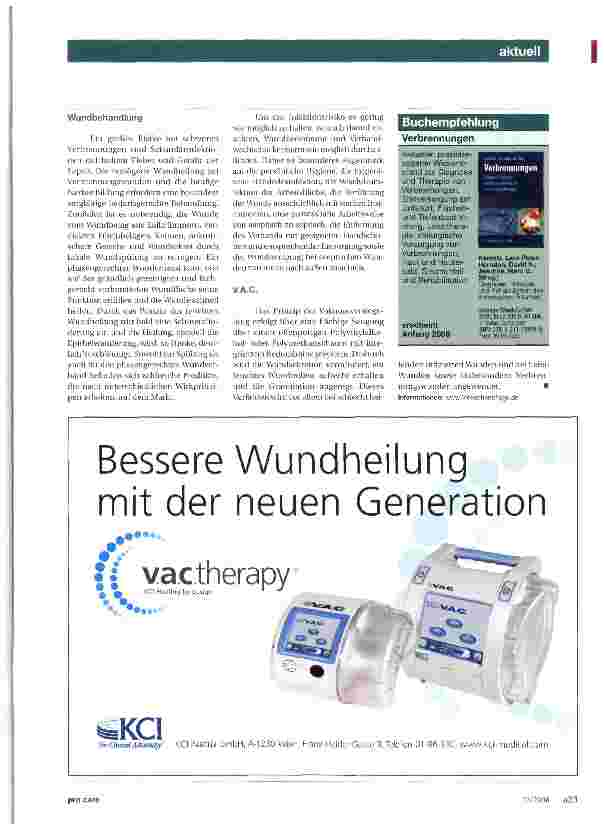 Vorschauseite 2: Verbrennung und Verbrühung Schmerz, Gewebeschädigung und Infektionsrisiko als besondere Herausforderung