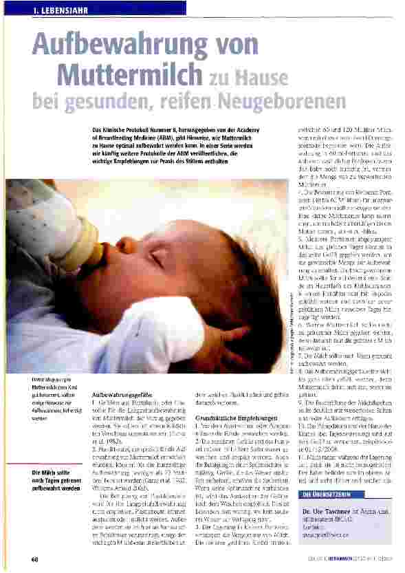 Vorschauseite 1: Aufbewahrung von Muttermilch zu Hause bei gesunden, reifen Neugeborenen