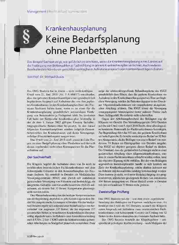 Vorschauseite 1: Keine Bedarfsplanung ohne Planbetten