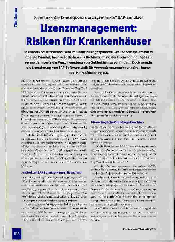 Vorschauseite 1: Lizenzmanagement: Risiken für Krankenhäuser