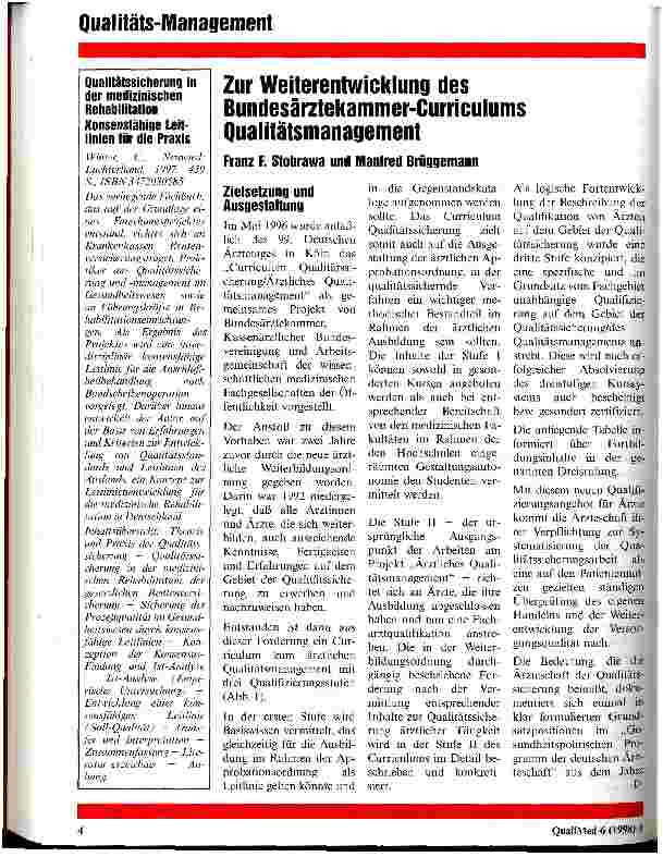 Vorschauseite 1: Zur Weiterentwicklung des Bundesärztekammer-Curriculums Qualitätsmanagement