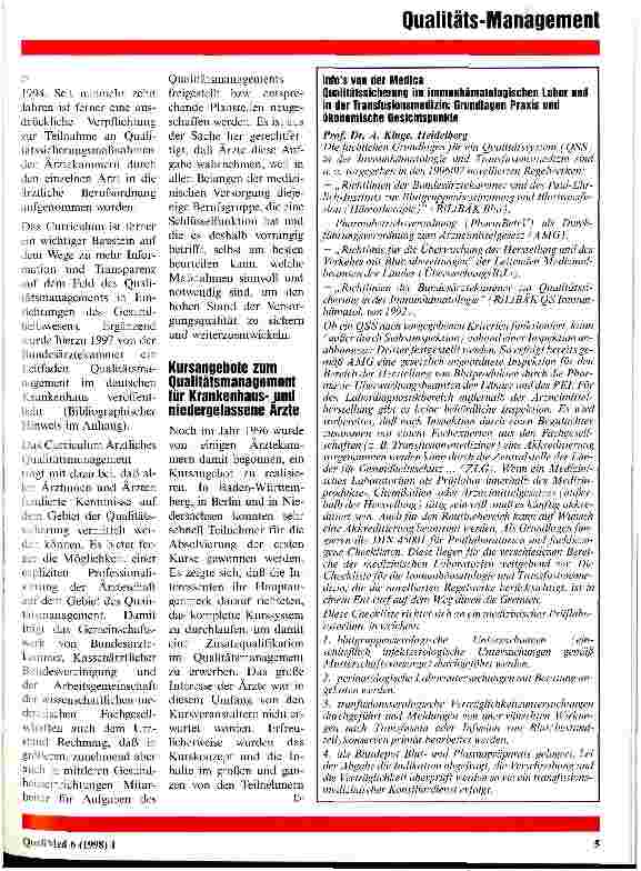 Vorschauseite 2: Zur Weiterentwicklung des Bundesärztekammer-Curriculums Qualitätsmanagement