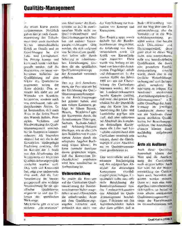 Vorschauseite 3: Zur Weiterentwicklung des Bundesärztekammer-Curriculums Qualitätsmanagement