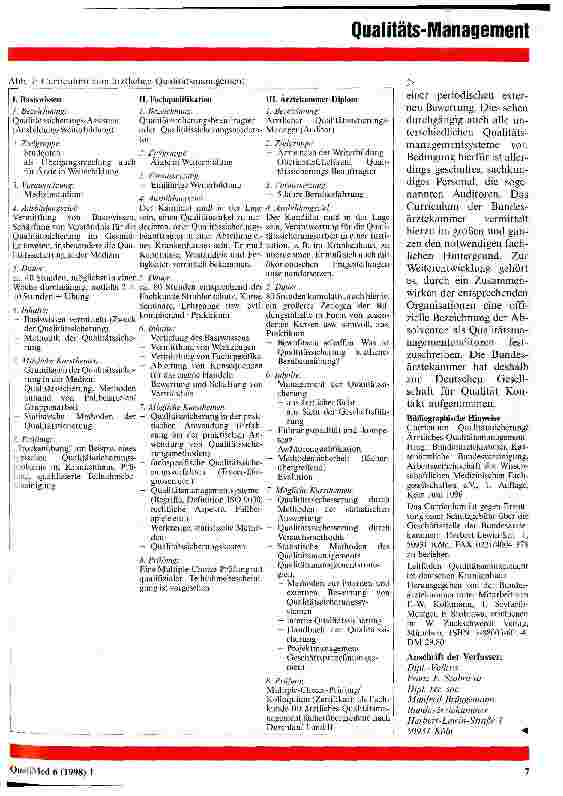 Vorschauseite 4: Zur Weiterentwicklung des Bundesärztekammer-Curriculums Qualitätsmanagement