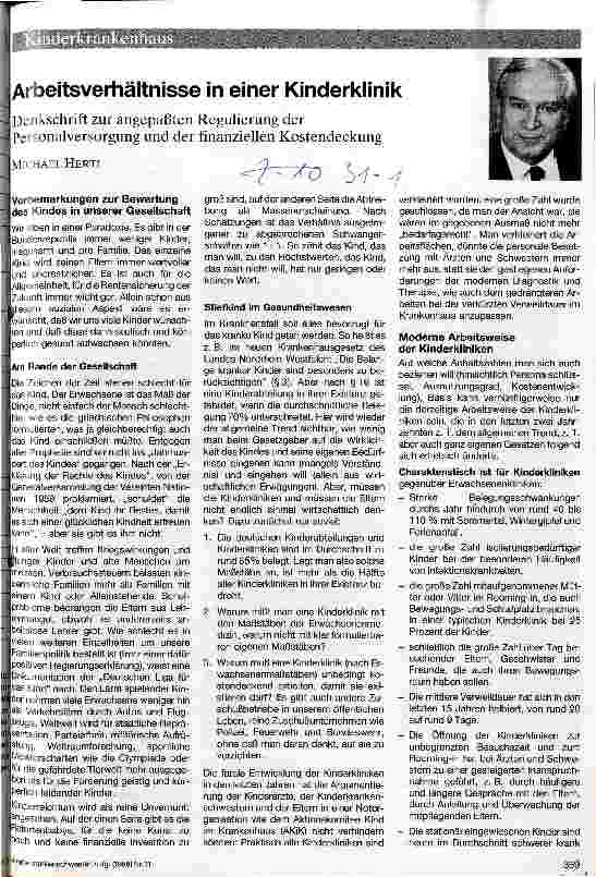 Vorschauseite 1: Arbeitsverhältnisse in einer Kinderklinik Denkschrift zur angepaßten Regulierung der Personalversorgung