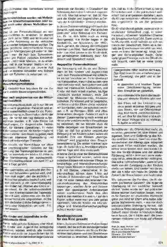 Vorschauseite 3: Arbeitsverhältnisse in einer Kinderklinik Denkschrift zur angepaßten Regulierung der Personalversorgung