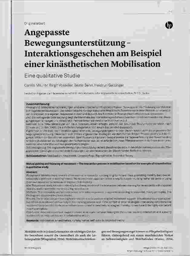 Vorschauseite 1: Angepasste Bewegungsunterstützung Interaktionsgeschehen am Beispiel einer kinästhetischen Mobilisation