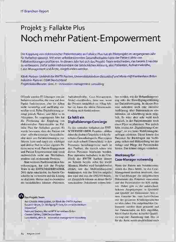 Vorschauseite 1: Projekt 3: Fallakte Plus Noch mehr Patient-Empowerment
