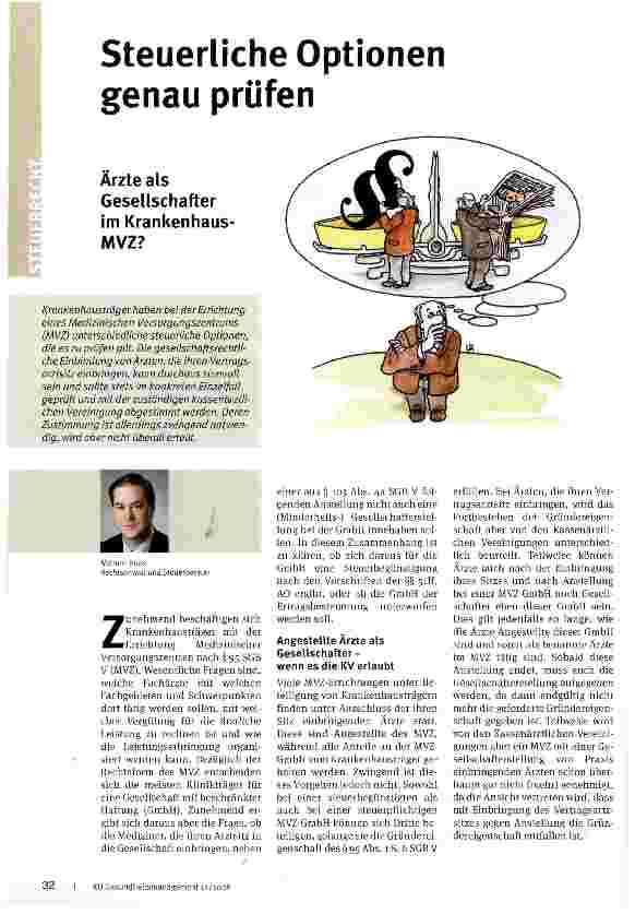 Vorschauseite 1: Steuerliche Optionen genau prüfen Ärzte als Gesellschafter im Krankenhaus-MVZ?