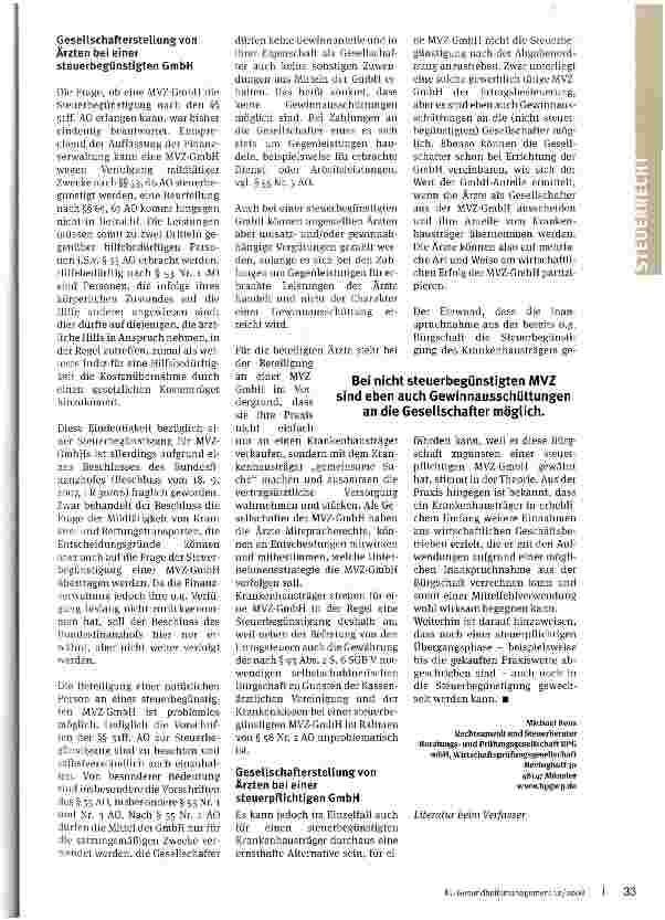 Vorschauseite 2: Steuerliche Optionen genau prüfen Ärzte als Gesellschafter im Krankenhaus-MVZ?