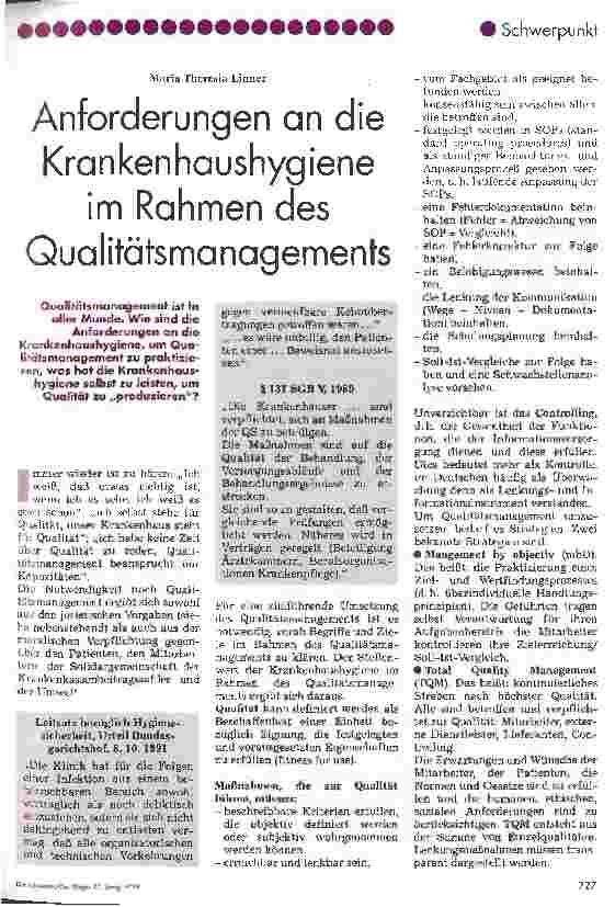 Vorschauseite 1: Anforderungen an die Krankenhaushygiene im Rahmen des Qualitätsmanagements