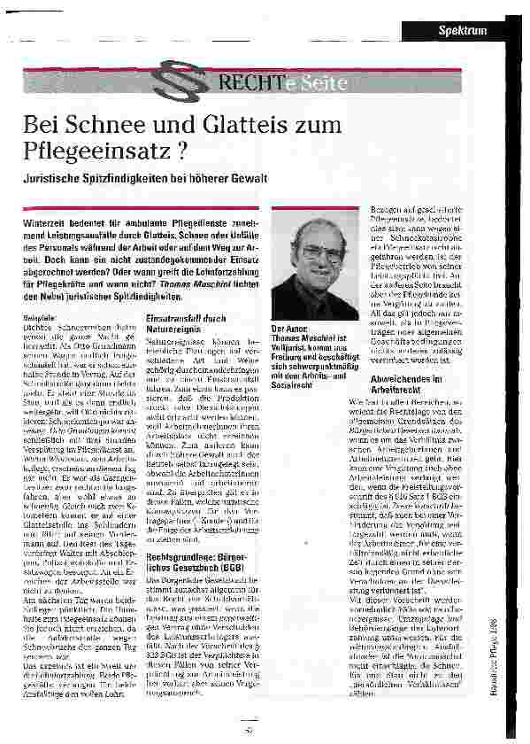 Vorschauseite 1: Bei Schnee und Glatteis zum Pflegeeinsatz? Juristische Spitzfindigkeiten bei höherer Gewalt
