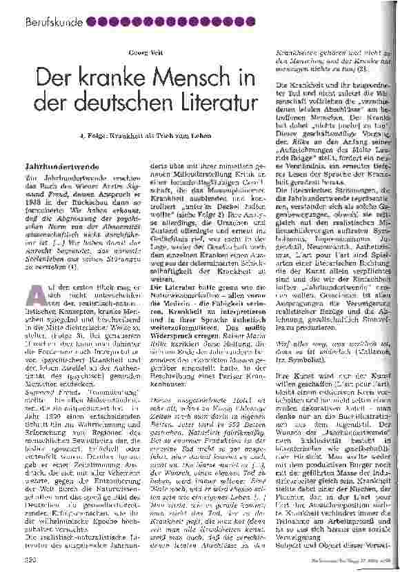 Vorschauseite 1: Der kranke Mensch in der deutschen Literatur 4. Folge: Krankheit als Trieb zum Leben