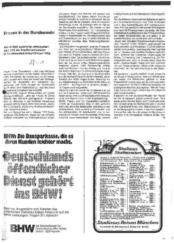 Vorschauseite 1: Frauen in der Bundeswehr - Von 47 300 weiblichen Mitarbeitern sind 870 als Krankenschwestern in Bundeswehrkrankenhäusern tätig