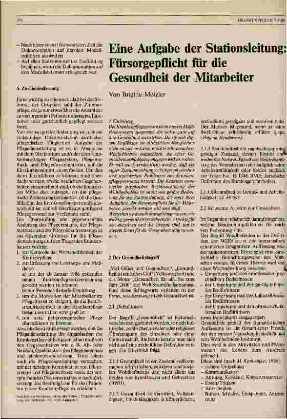Vorschauseite 1: Eine Aufgabe der Stationsleitung: Fürsorgepflicht für die Gesundheit der Mitarbeiter