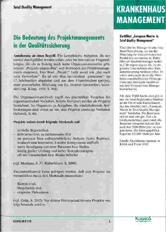 Vorschauseite 1: Die Bedeutung des Projektmanagements in der Qualitätssicherung