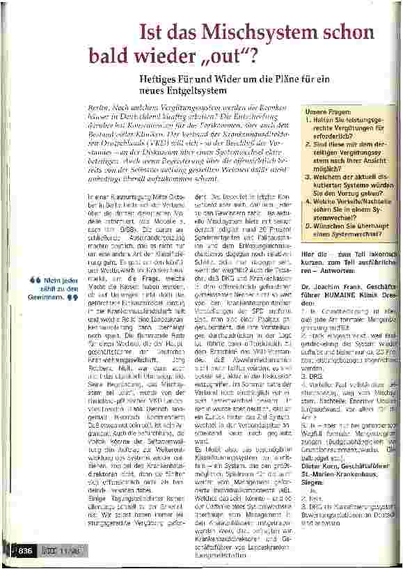 Vorschauseite 1: Ist das Mischsystem schon bald wieder out? Heftiges Für und Wider um die Pläne für ein neues Entgeltsystem