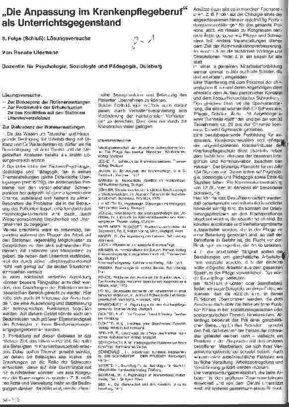 Vorschauseite 1: Die Anpassung im Krankenpflegeberuf als Unterrichtsgegenstand 3. Folge (Schluß): Lösungsversuche