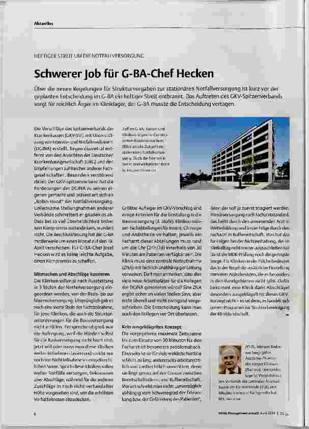 Vorschauseite 1: Schwerer Job für G-BA-Chef Hecken