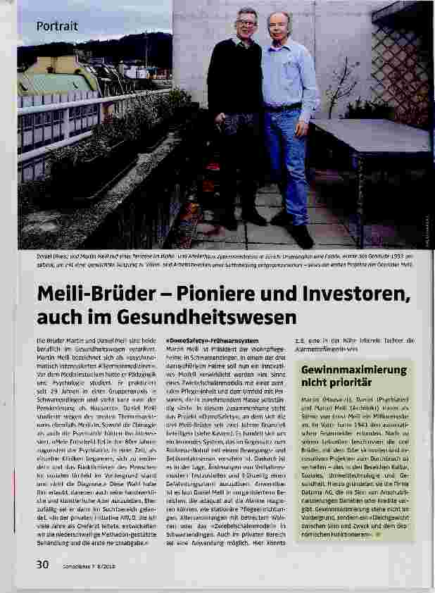 Vorschauseite 1: Meili-Brüder- Pioniere und Investoren, auch im Gesundheitswesen