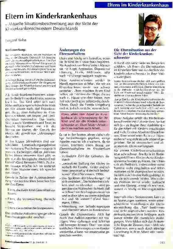 Vorschauseite 1: Eltern im Kinderkrankenhaus - Aktuelle Situationsbeschreibung aus der Sicht der Kinderkrankenschwestern Deutschlands