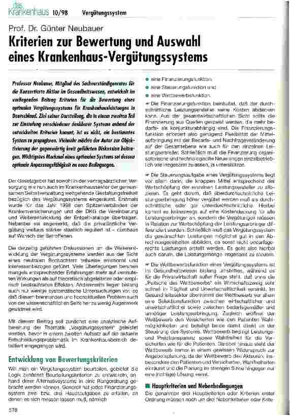 Vorschauseite 1: Kriterien zur Bewertung und Auswahl eines Krankenhaus-Vergütungssystems