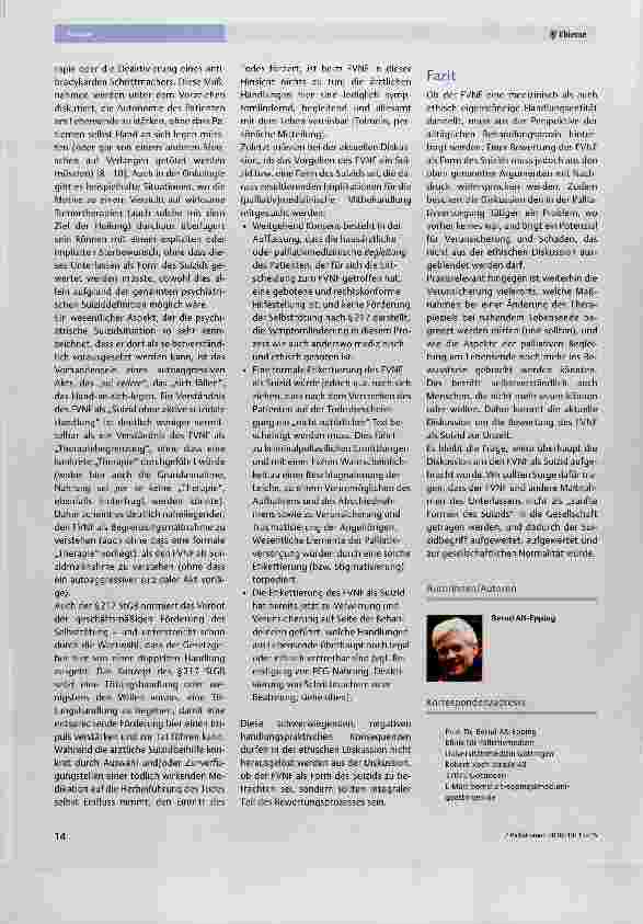 Vorschauseite 2: Con: Der freiwillige Verzicht auf Nahrung und Fiüssigkeit ist keine Form des Suizids