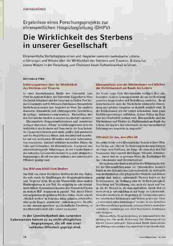 Vorschauseite 1: Die Wirklichkeit des Sterbens in unserer Gesellschaft