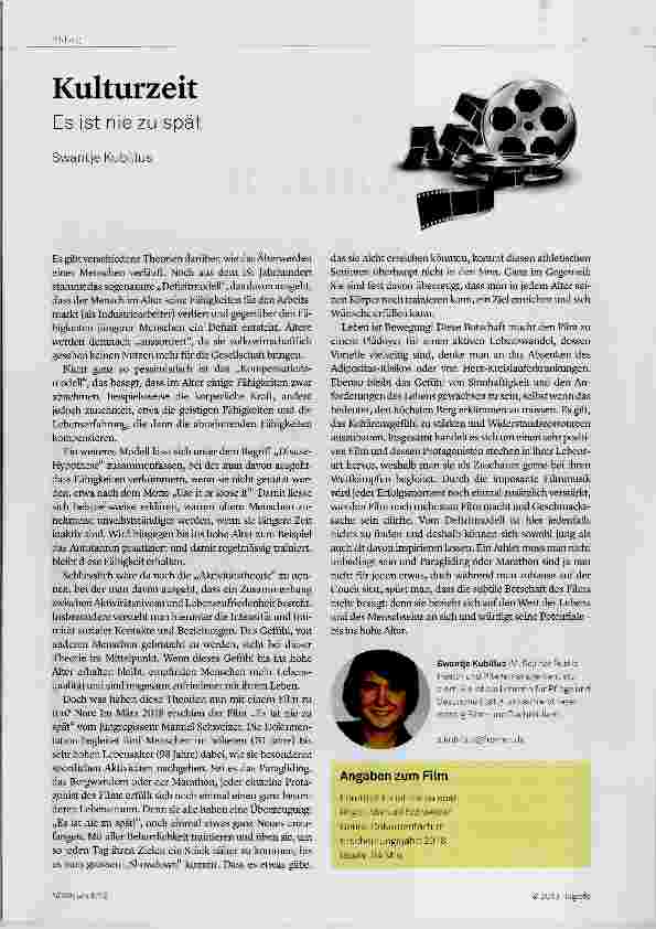 Vorschauseite 1: Kulturzeit Es ist nie zu spät