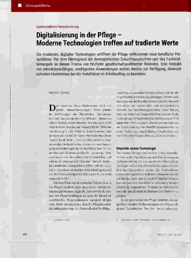 Vorschauseite 1: Digitalisierung in der Pflege Moderne Technologien treffen auf tradierte Werte
