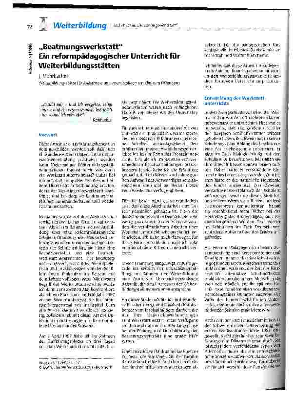 Vorschauseite 1: Beatmungswerkstatt - Ein reformpädagogischer Unterricht für Weiterbildungsstätten