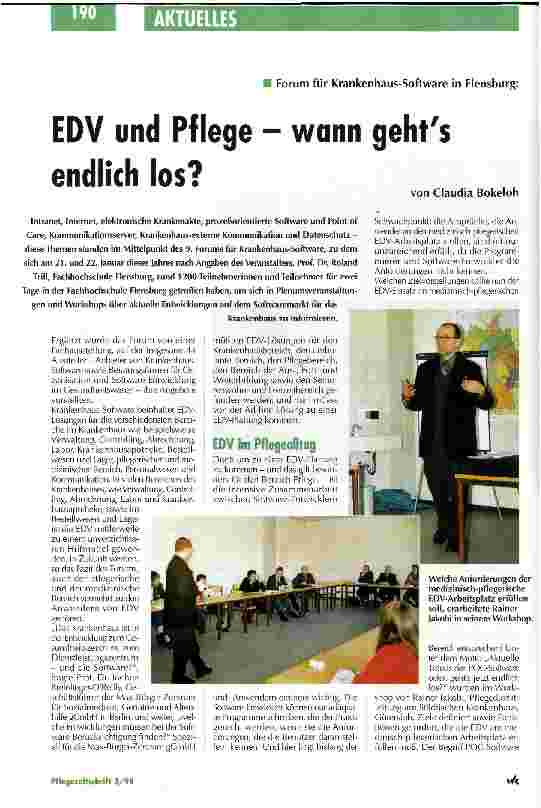 Vorschauseite 1: Forum für Krankenhaus-Software in Flensburg: EDV und Pflege - wann gehts endlich los?