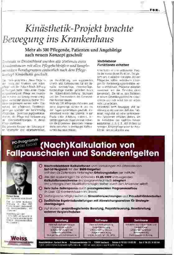Vorschauseite 1: Kinästhetik-Projekt brachte Bewegung in das Krankenhaus Mehr als 500 Personen nach neuem Konzept geschult
