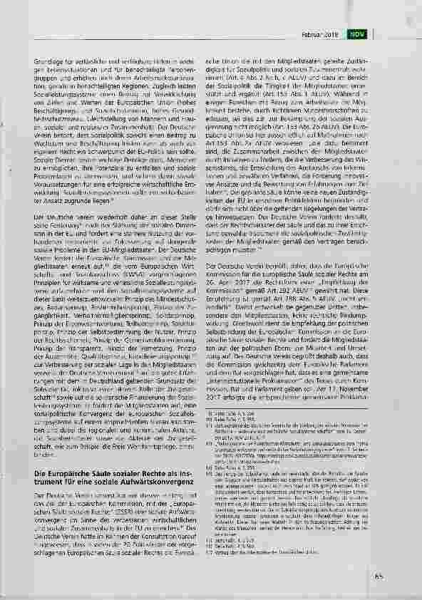 Vorschauseite 2: Stellungnahme des Deutschen Vereins zur Europäischen Säule sozialer Rechte