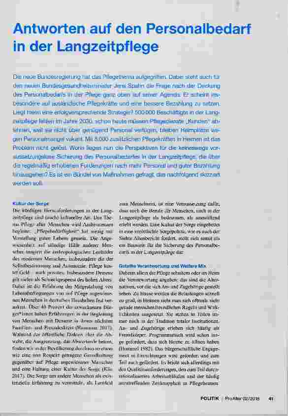 Vorschauseite 1: Antworten auf den Personalbedarf in der Langzeitpflege