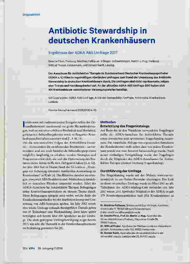 Vorschauseite 1: Antibiotic Stewardship in deutschen Krankenhäusern