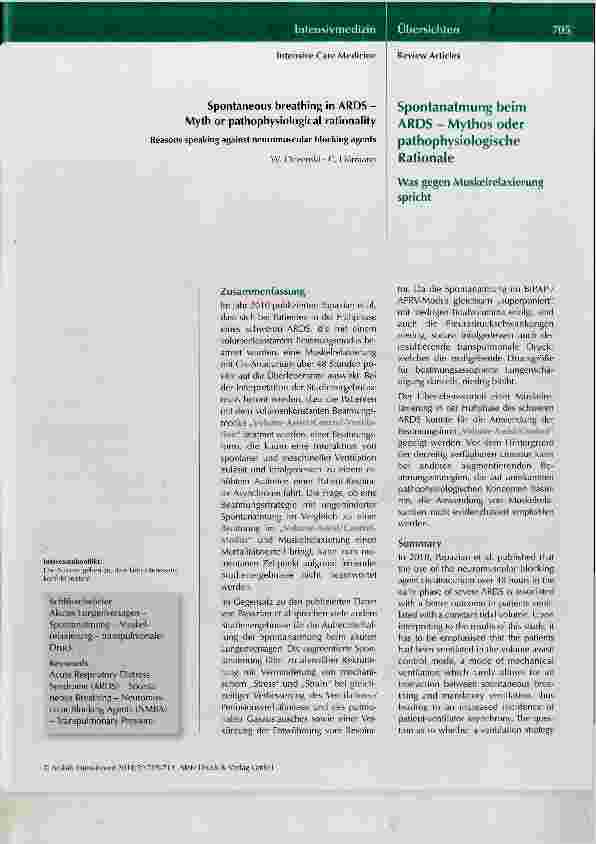 Vorschauseite 1: Spontanatmung beim ARDS - Mythos oder pathophysiologische Rationale