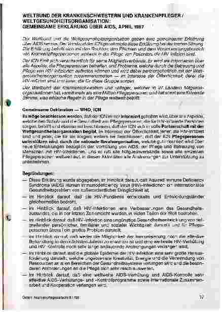 Vorschauseite 1: Weltgesundheitsorganisation: Gemeinsame Erklärung über AIDS, April 1987