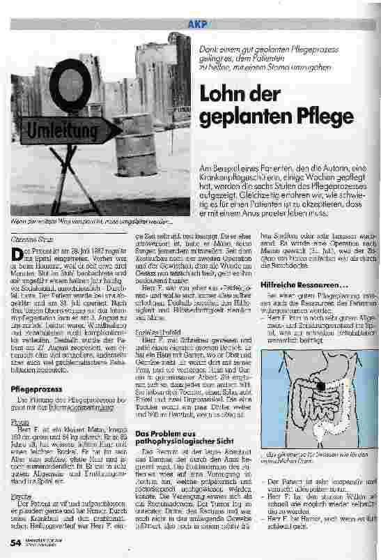 Vorschauseite 1: Lohn der geplanten Pflege Dank einem gut geplanten Pflegeprozeß gelingt es, dem Patienten zu helfen, mit einem Stoma umzugehen