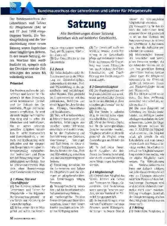Vorschauseite 1: Satzung des Bundesausschusses der Lehrerinnen und Lehrer für Pflegeberufe (BA)