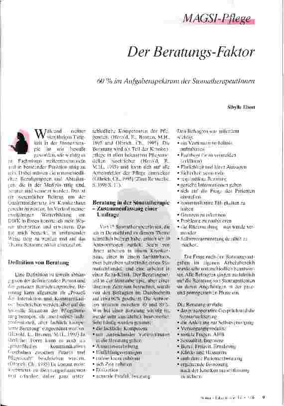 Vorschauseite 1: Der Beratungs-Faktor 60 % im Aufgabenspektrum der Stomatherapeutinnen