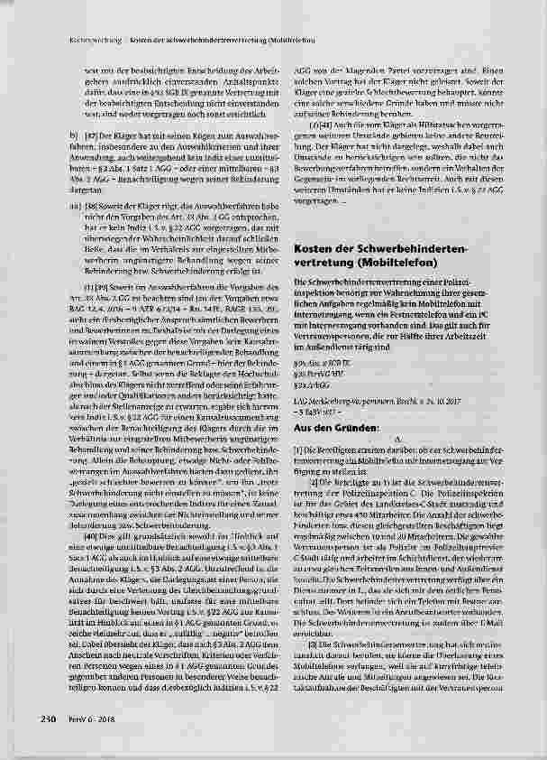 Vorschauseite 1: Aus den Gründen: Kosten der Schwerbehindertenvertretung (Mobiltelefon)