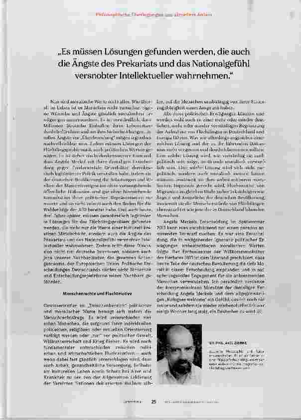 Vorschauseite 1: Es müssen Lösungen gefunden werden, die auch die Ängste des Prekariats und das Nationalgefühl versnobter Intellektueller wahrnehmen