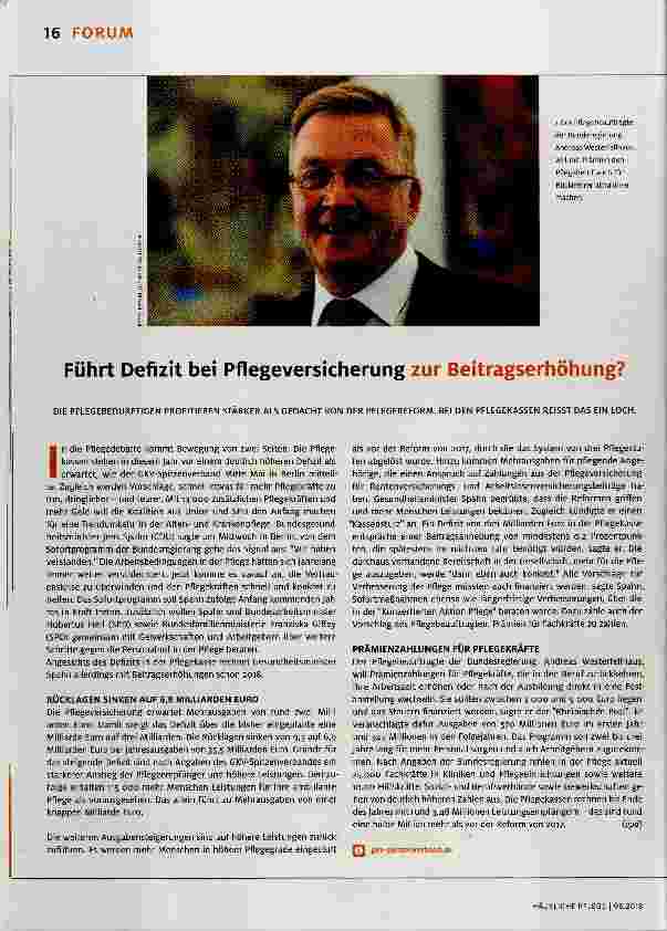 Vorschauseite 1: Führt Defizit bei Pflegeversicherung zur Beitragserhöhung?