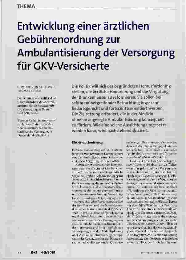 Vorschauseite 1: Entwicklung einer ärztlichen Gebührenordnung zur Ambulantisierung der Versorgung für GKV-Versicherte