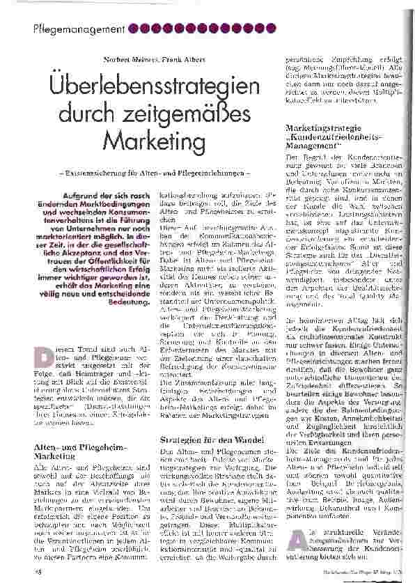Vorschauseite 1: Überlebensstrategien durch zeitgemäßes Marketing Existenzsicherung für Altenund Pflegeeinrichtungen