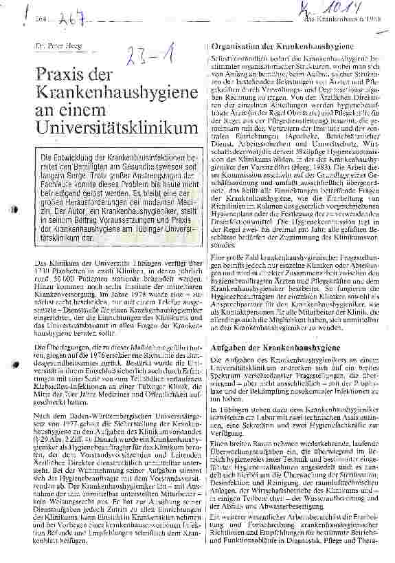 Vorschauseite 1: Praxis der Krankenhaushygiene an einem Universitätsklinikum